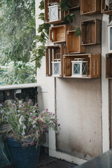 restaurant decor with flowers in pots