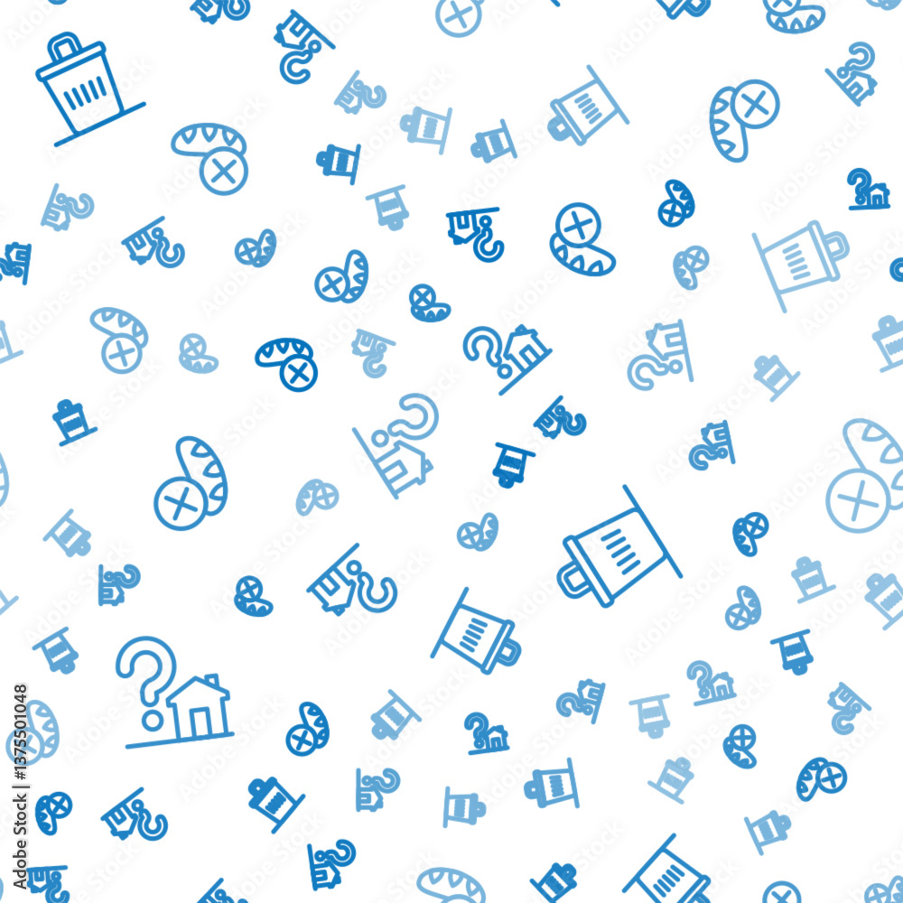 Poster set line house with question mark, trash can and donation food on seamless pattern. vector
