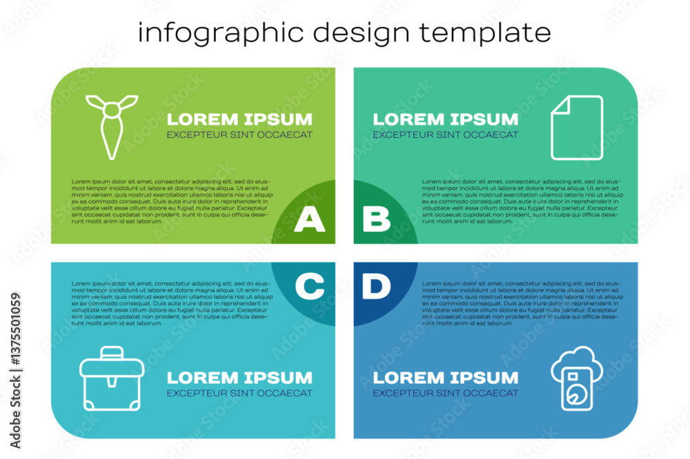 Poster set line briefcase, tie, cloud database and file document. business infographic template. vector