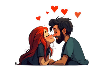 A cute romantic cartoon illustration of a young couple.
