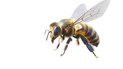 Buzzing Beauty: A close-up photograph captures a bee in mid-flight, showcasing its detailed body structure, intricate wings, and vibrant colors.