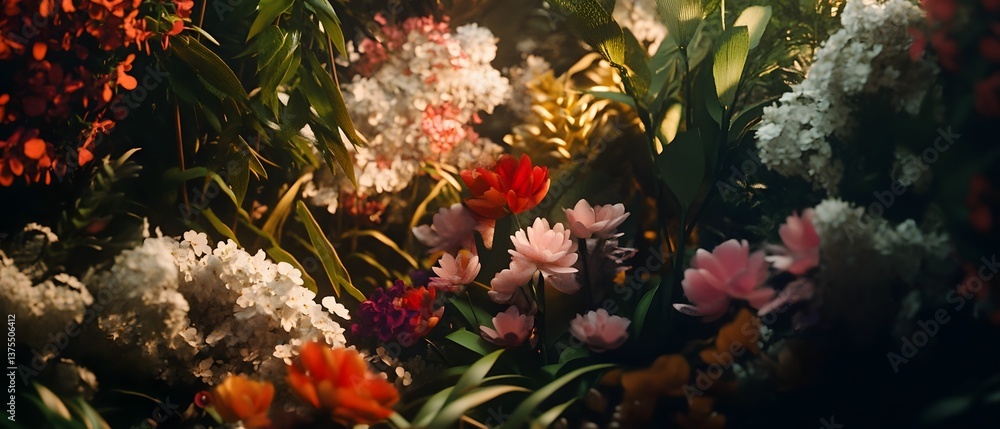 Poster an array of colorful and diverse flowers in full bloom creating a visually stunning and serene natur