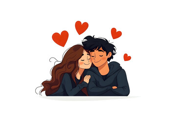A cute romantic cartoon illustration of a young couple.
