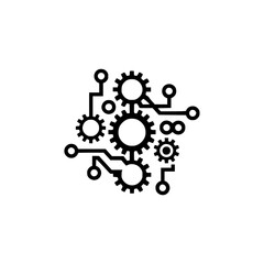 Interconnected Gears and Circuitry Icon on White