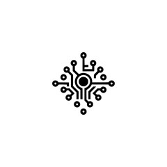 Minimalist Tech Logo: Black Circuit Board on White Background