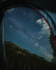 view of the starry sky from a tent