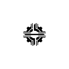 Minimalist Tech Gear Icon: Black and White, Modern Abstract Design © MatandSterre