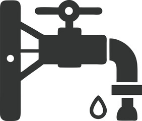 Faucet Spout Wall Mounted with Water Drop in Glyph Style on Transparent Background
