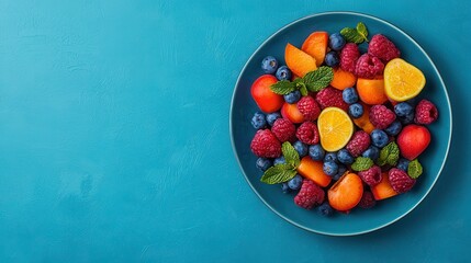 Fresh Variety of Vibrant Fruits on a Stylish Plate Over a Colorful Background for Healthy Living