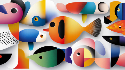Abstract colorful fish background. Coral reef inhabitants. Art wallpaper