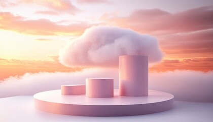 Pink Cloud Display Podium Scene