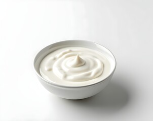 Fresh Greek Yogurt Swirl in Bowl, Isolated on White Background with Clipping Path