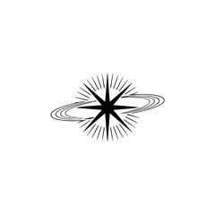 Minimalist Starburst Logo with Orbit, Black and White Design