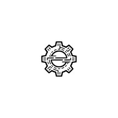 Engineering E Logo: Minimalist Gear Icon on White Background