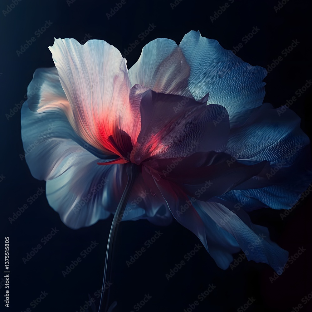 Poster a captivating close up of a delicate ethereal flower with soft vibrant petals emerging from a dramat