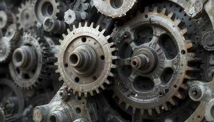 close up of old gears. Old rust cog wheel. Conventional mechanical gears.