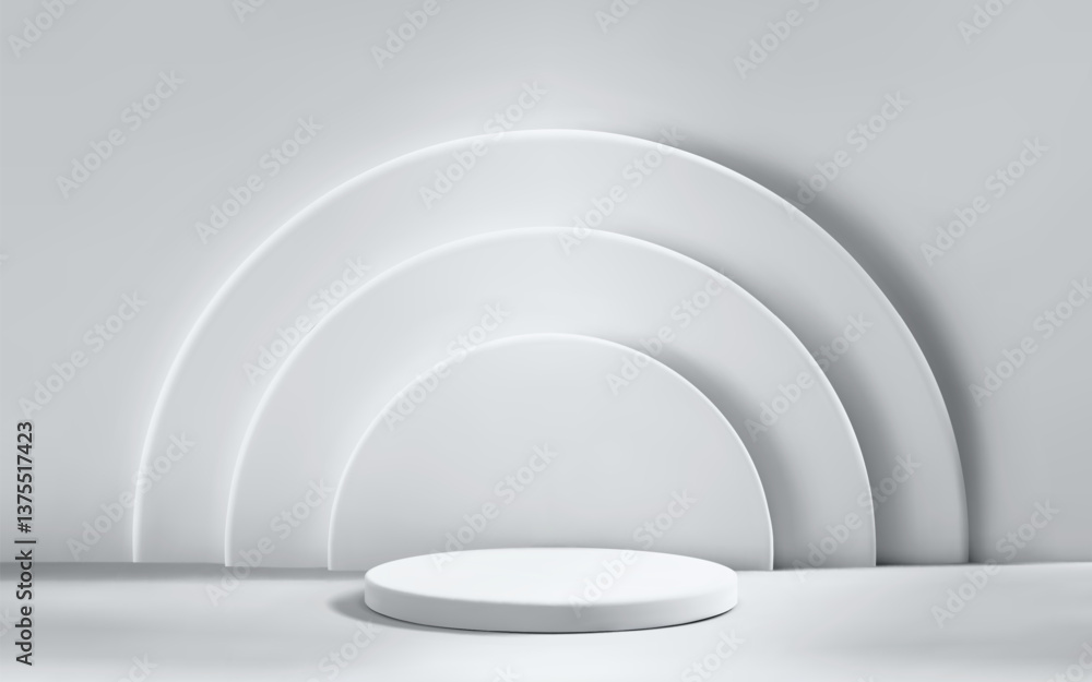 Poster 3d abstract white scene background with podium and spotlight. empty realistic room with platform. pr