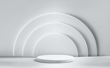 Obraz premium 3D abstract white scene background with podium and spotlight. Empty realistic room with platform. Product presentation template.