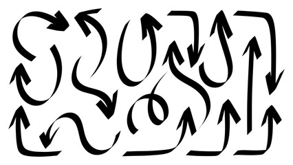 Set arrows pointing in different directions handwritten calligraphy isolated on white background , Flat Modern design, illustration Vector EPS 10