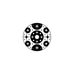 Geometric Celestial Emblem: Starry Circle Logo, Black & White Design