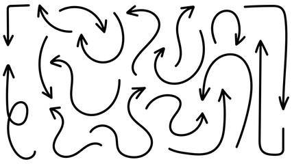 Set arrows pointing in different directions handwritten calligraphy isolated on white background , Flat Modern design, illustration Vector EPS 10