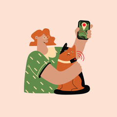 Cat wearing GPS tracking device on collar for safety and adventure, animal health monitoring tag technology. Satellite pet tracker Collar with location detector application