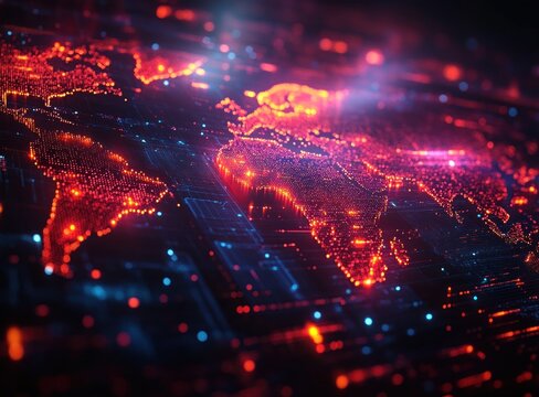 COVID Virus Infection Areas on Futuristic World Map 3D Illustration