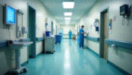 Fototapeta premium Blurred background of hospital corridor with medical equipment, healthcare, medical equipment