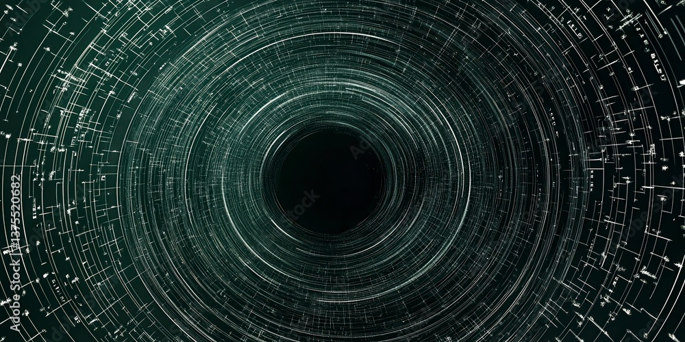 Poster a black hole is shown in a spiral pattern. the spiral pattern is made up of many small dots. the bla