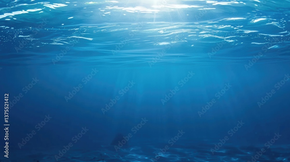 Poster sunlight filtering through deep blue ocean waters with rays and waves