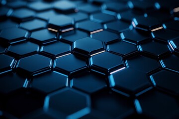 Fototapeta premium A close up of a blue hexagonal pattern. The pattern is made up of small squares and is very detailed. The image has a futuristic and technological feel to it