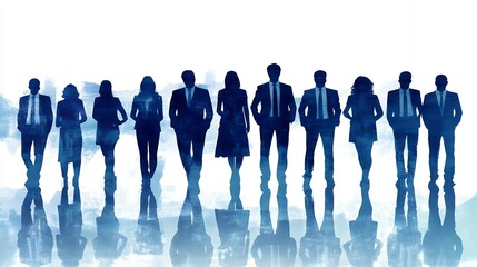 Silhouettes of a Diverse Group of Business Professionals Standing Together in an Urban Setting