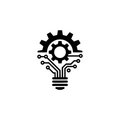 Tech Innovation: Gear & Circuit Board Lightbulb Logo, Minimalist Icon