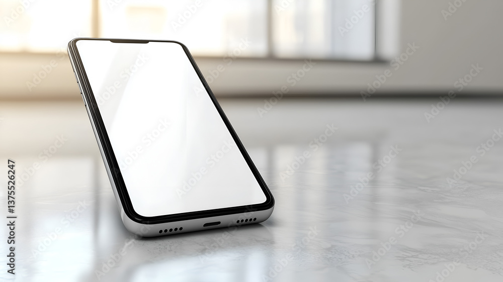 Poster a modern smartphone with a blank screen placed on a smooth surface