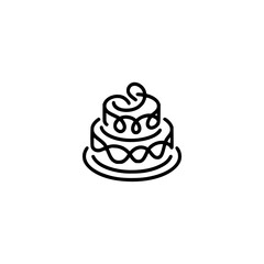 Minimalist Cake Icon, Line Art, Celebration, Dessert, Vector Graphic