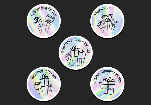 Sticker with text hologram background and gift symbol