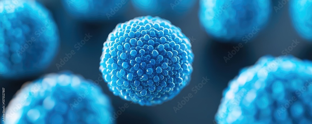 Aufkleber blue exosome particles in biotechnology and medical concept. close-up view of vibrant blue microscop