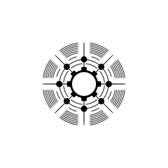 Minimalist Geometric Cogwheel Icon on White, Tech & Design Concepts