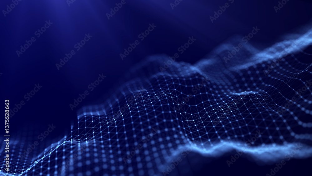 Fototapete Big data visualization. The musical stream of sounds. Abstract background with interweaving of dots . 3D rendering.