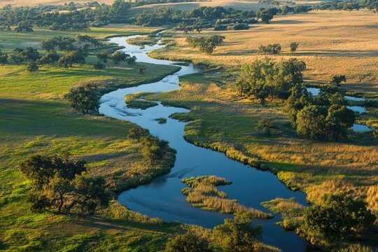 Aerial view of Stanislaus County, California. San Joaquin River National Wildlife Refuge and Rural Landscape