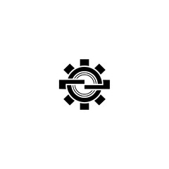 Minimalist Gear Icon Design, Black and White, Geometric Style