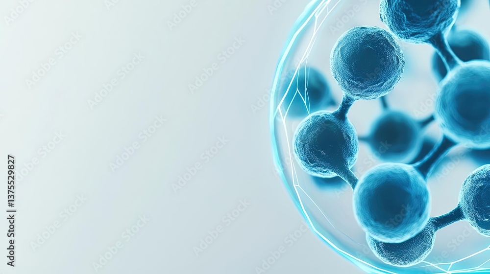 Poster blue exosome particles in biotechnology and medical concept. abstract representation of molecular st