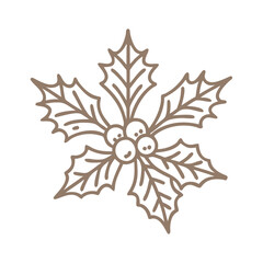 Elegant Holly Berry Outline Illustration, Christmas Decor