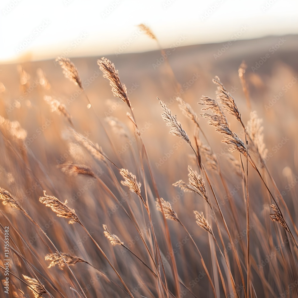 Poster lush golden wheat field backlit by the warm glow of the setting sun creating a tranquil and serene n