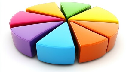 Obraz premium Colorful 3D Cartoon Pie Chart with Segments in Various Bright Shades