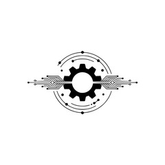 Tech Cog: Modern Abstract Gear & Circuitry Logo on White