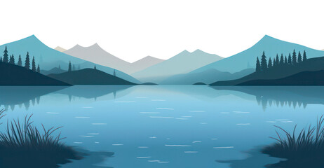 PNG lake landscape illustration border, transparent background