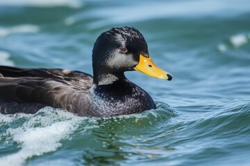 Obraz premium Animal Background: Velvet Scoter Sea Duck with Brown Plumage Diving in Lake Michigan