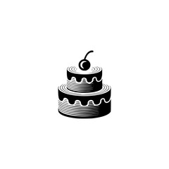 Black & White Cake Illustration: Dessert, Cherry, Vector, Minimalist