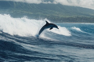 Fototapeta premium Animals In Nature. Family of Bottlenose Dolphins Playing in Red Sea Waters